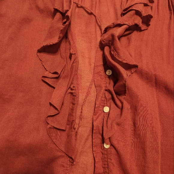 LRL Ralph Lauren Women's Sheer Cotton Ruffled Rust/Red Top - Picture 3 of 9